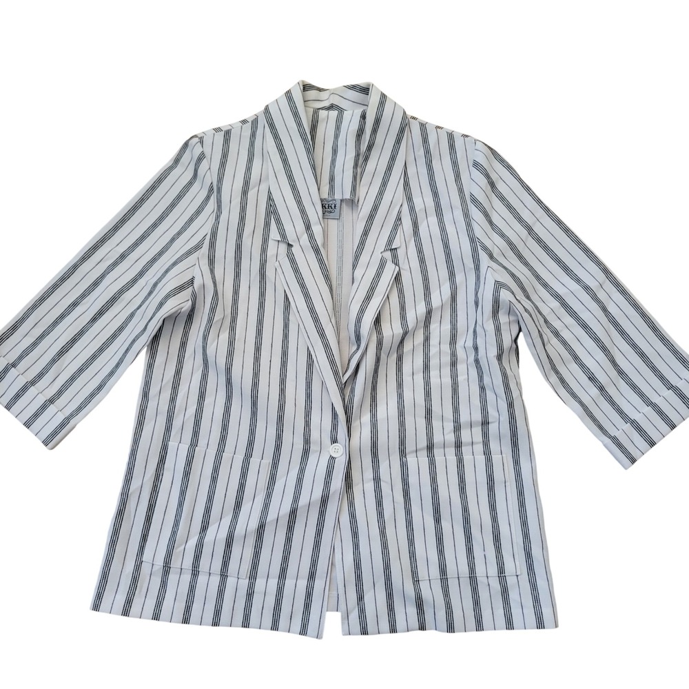 Nikki L Blazer White Black Stripe Jacket Lightweight Academia Preppy Summer Twee